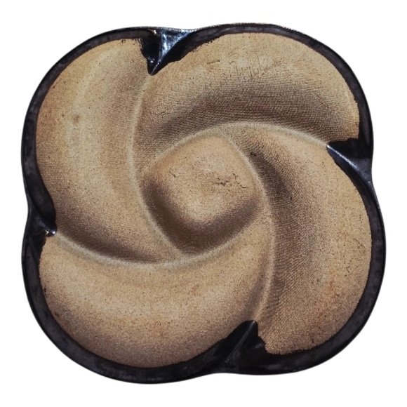 Susan Mikkelson Signed Blue and Brown Swirl Ceramic Dish 14inX2in - Picture 7 of 7